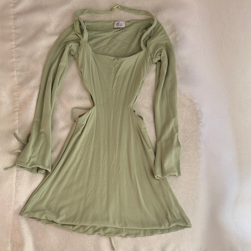 Chic Sage Long-Sleeve Mini Dress